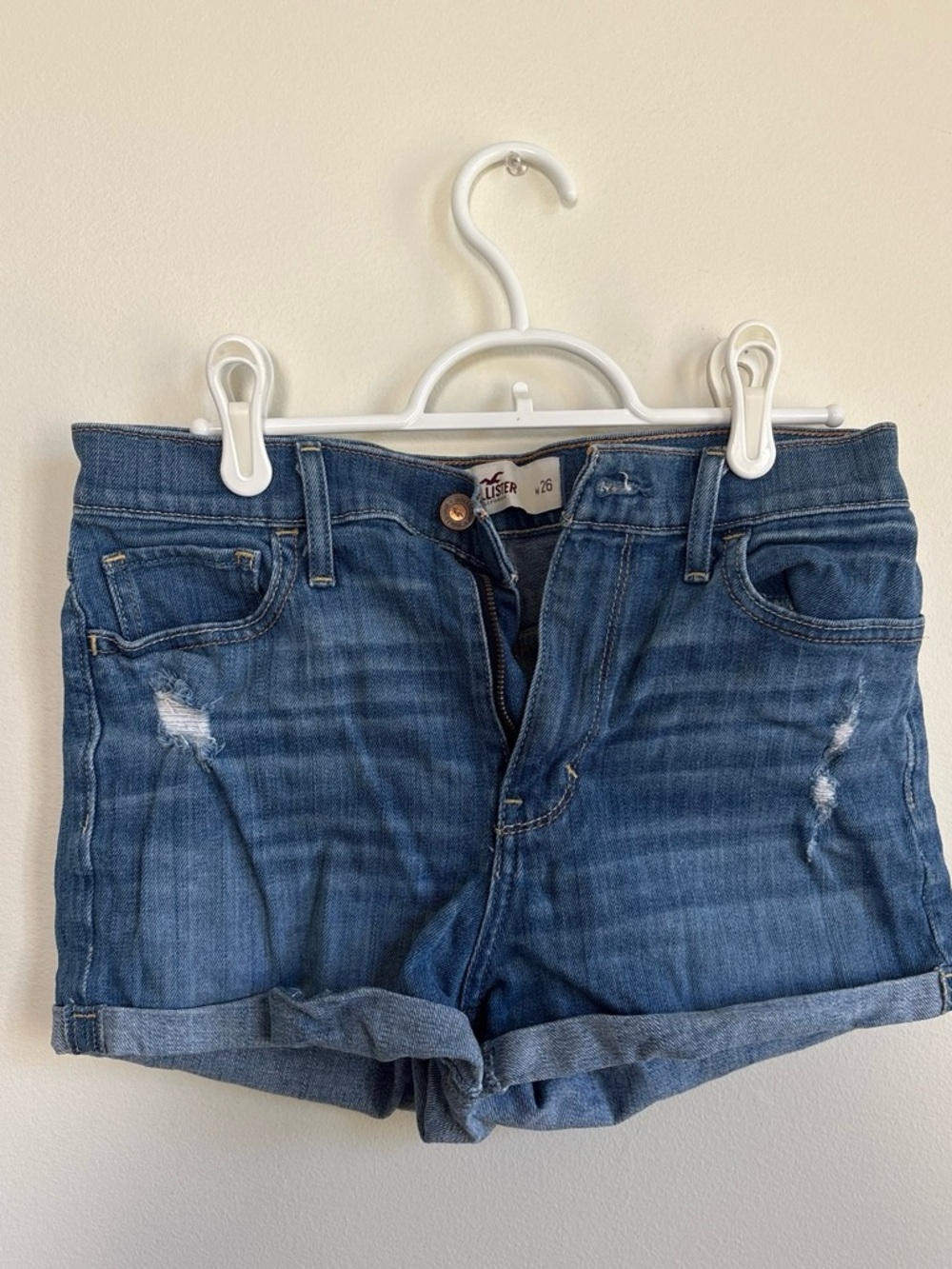 Hollister Women’s Distressed Denim Roll-Cuff Shorts - Blue
